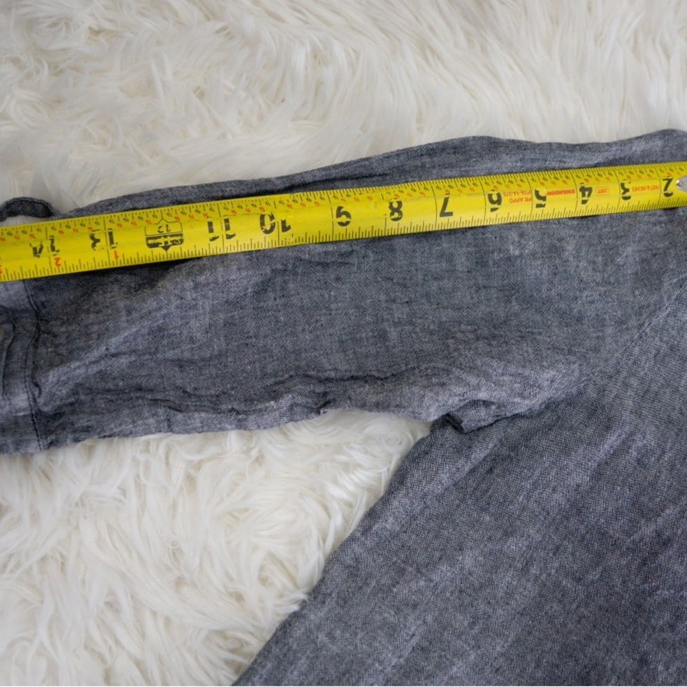 Christopher & Banks Linen Blend Top Petite Large Gray Button Front Casual Blouse - Picture 6 of 8